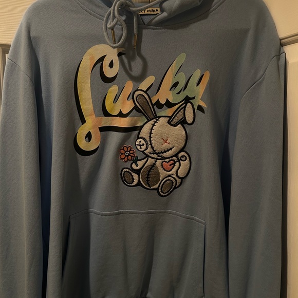 Light Blue Hoodie with Embroidered Bear Design - Picture 1 of 6